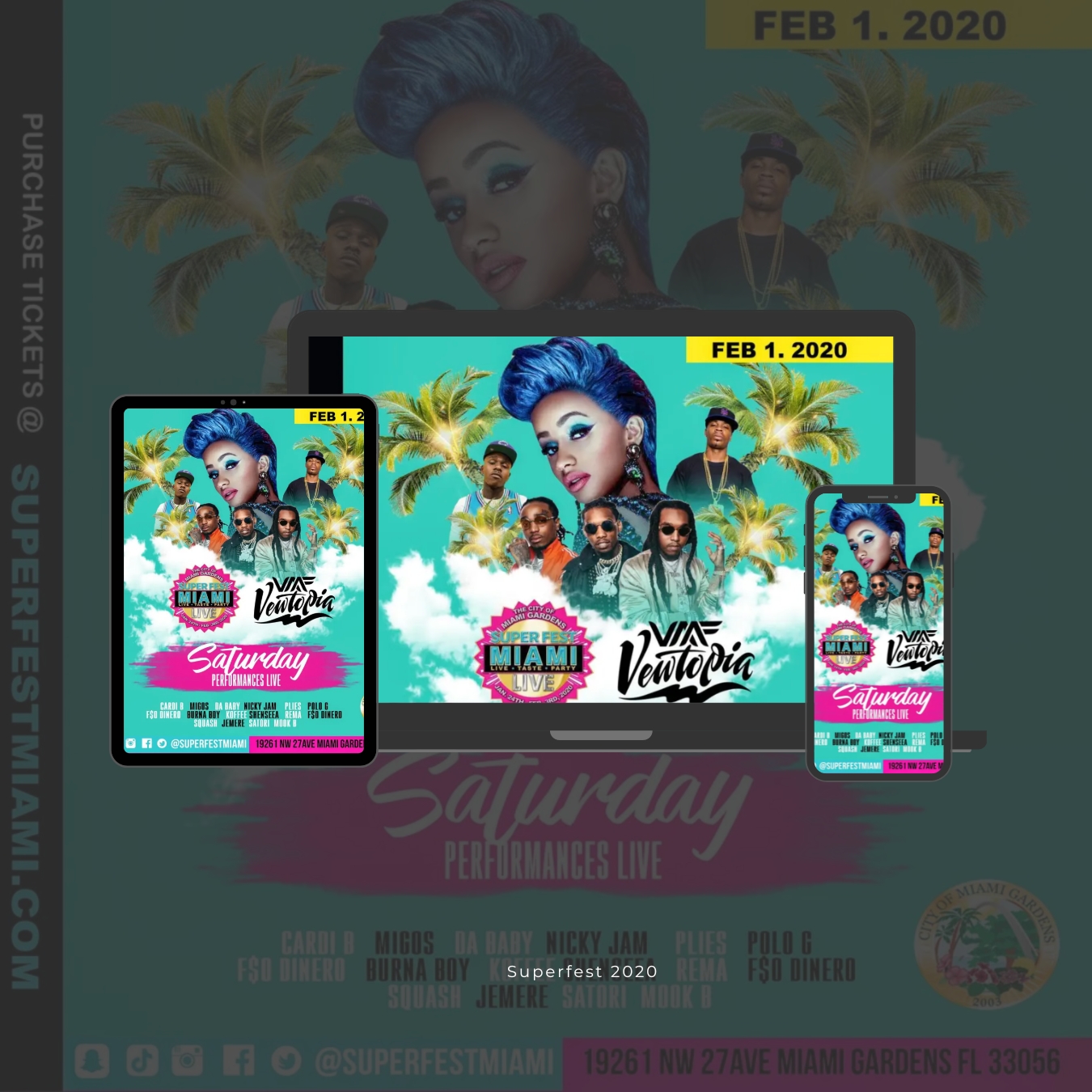 Superbowl 2020 Superfest in Miami Cardi B flyer